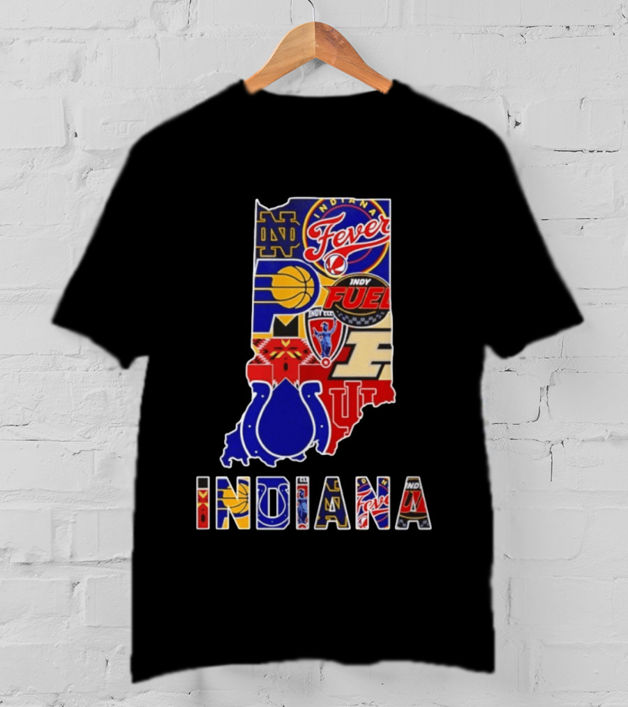 Indiana Basketball Colts Notre Dame Fever Indy Fuel Map Collage 2026 T-Shirt