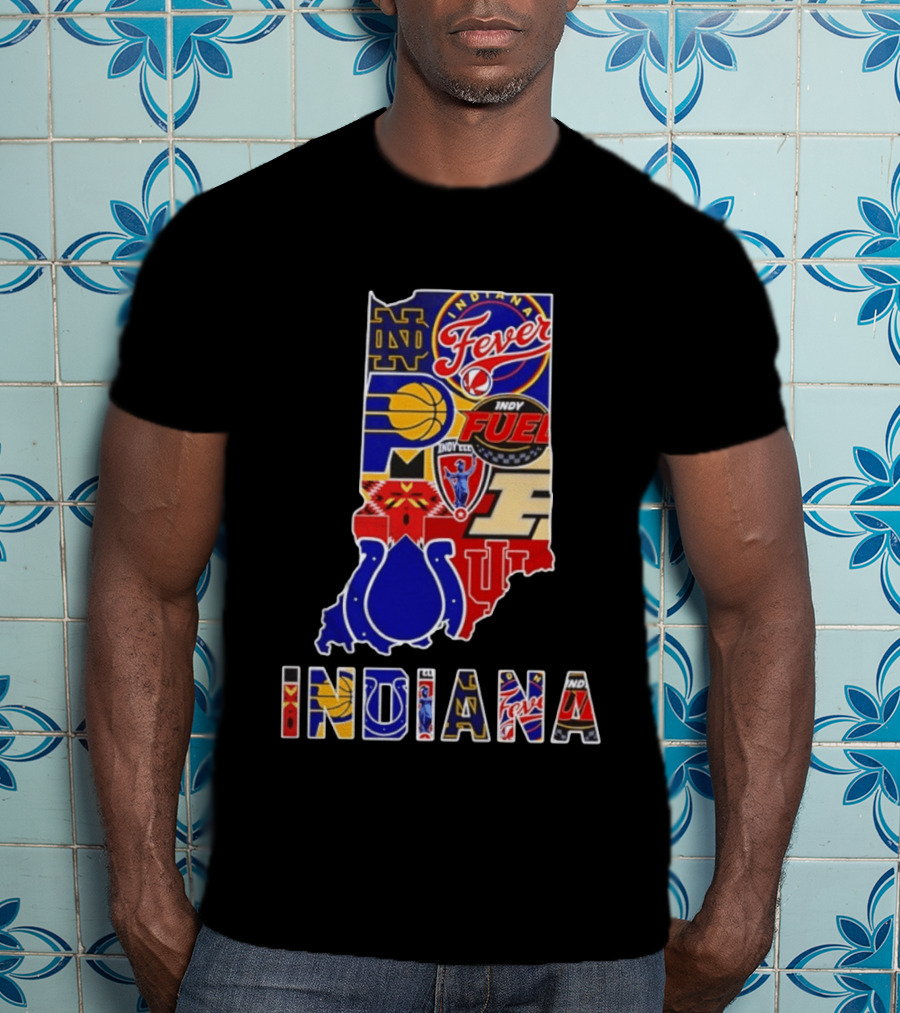 Indiana Basketball Colts Notre Dame Fever Indy Fuel Map Collage 2026 T-Shirt