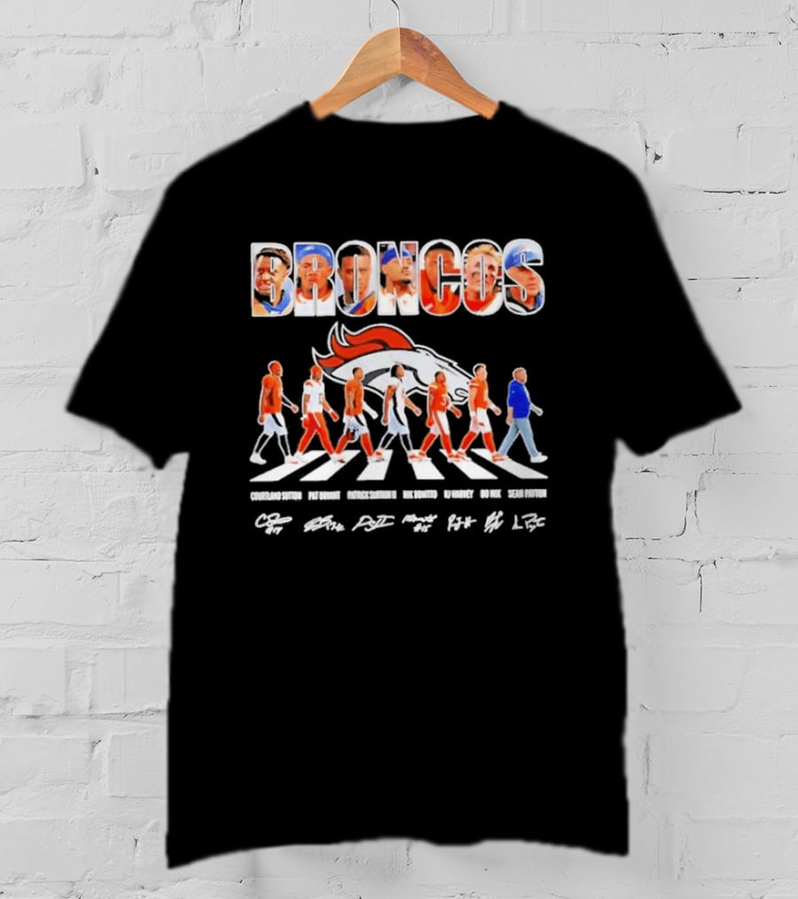 Denver Broncos Abbey Road Sutton Bryant Surtain II Bonitto Harvey Nix Payton Signatures NFL Team T-Shirt
