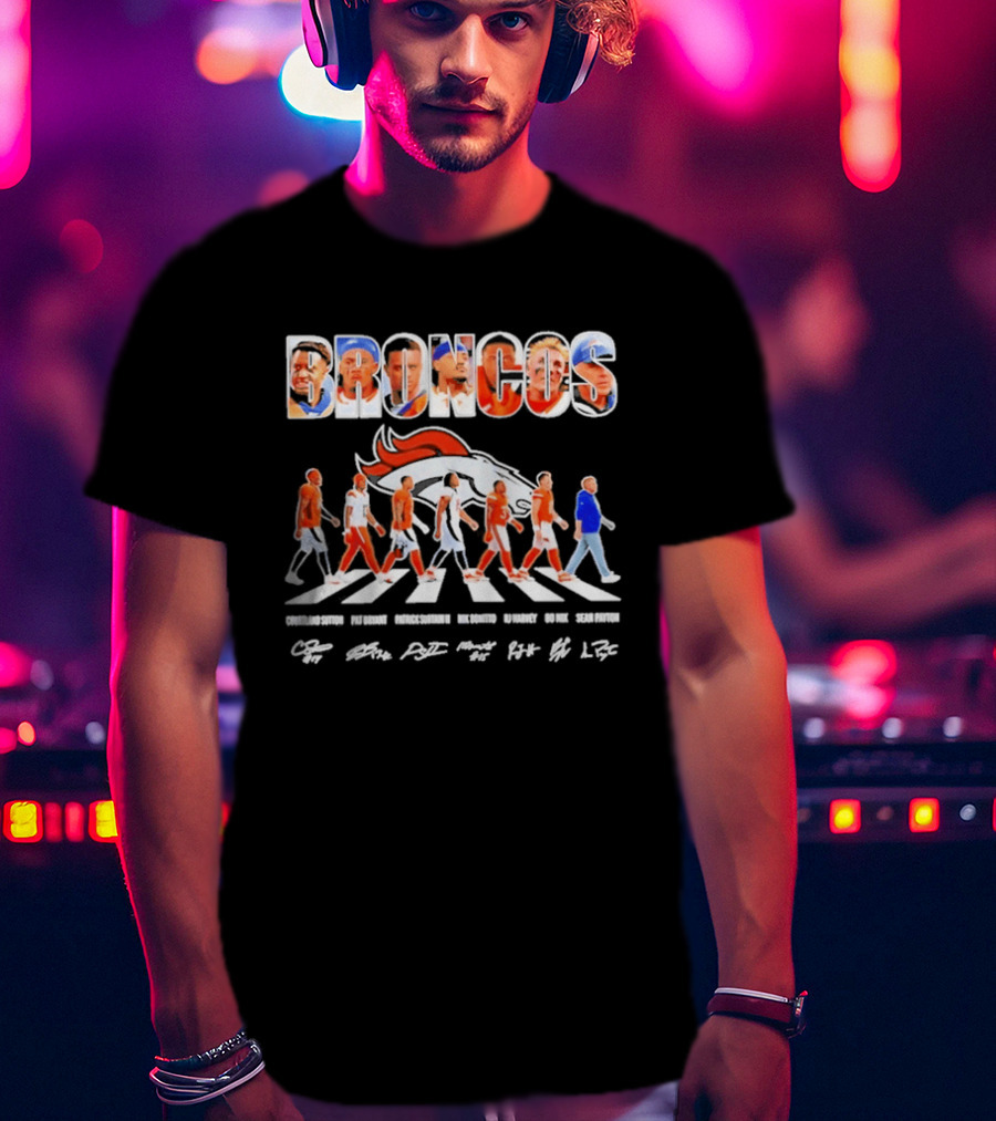 Denver Broncos Abbey Road Sutton Bryant Surtain II Bonitto Harvey Nix Payton Signatures NFL Team T-Shirt
