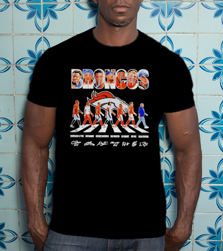 Denver Broncos Abbey Road Sutton Bryant Surtain II Bonitto Harvey Nix Payton Signatures NFL Team T-Shirt