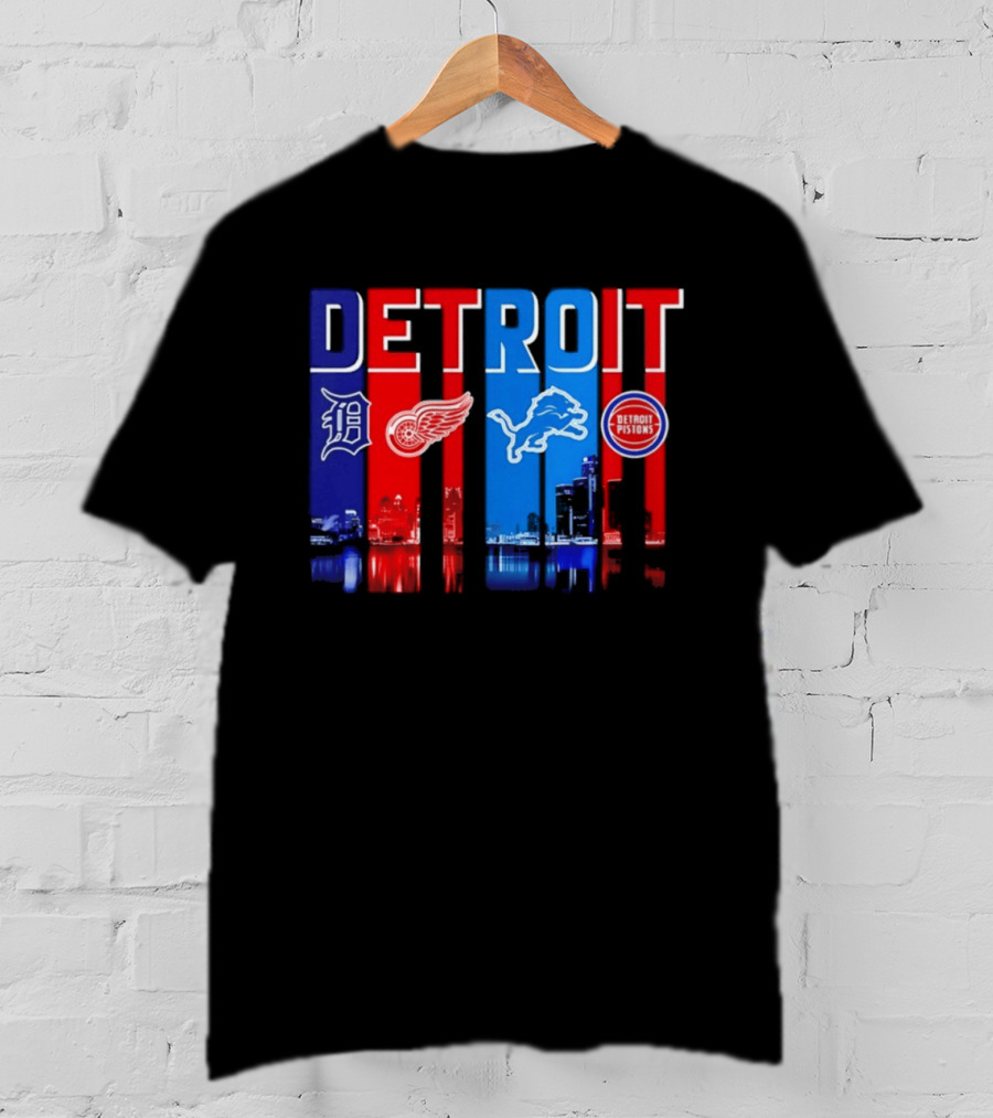 Detroit Tigers Red Wings Lions Pistons City Skyline 2026 T-Shirt