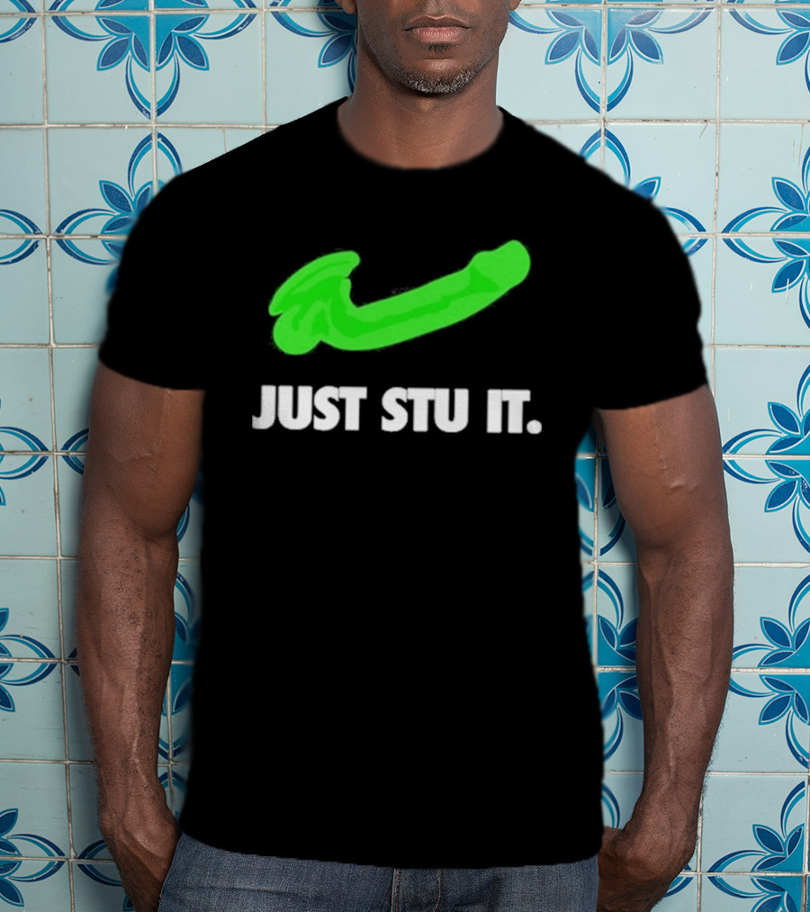 Just Stu It Green Swoosh Iconic Phrase T-Shirt