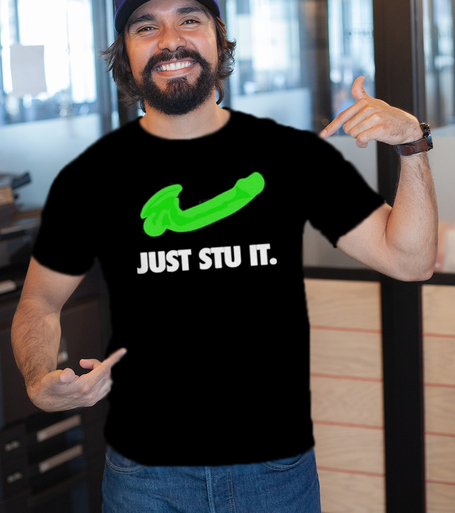 Just Stu It Green Swoosh Iconic Phrase T-Shirt