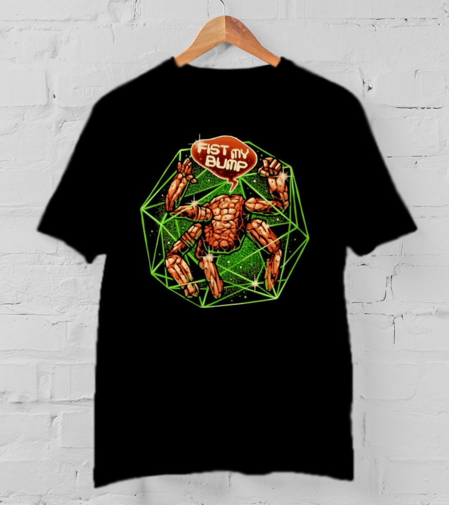Fist My Bump Comic Stone Creature With Green Geometric Frame T-Shirt