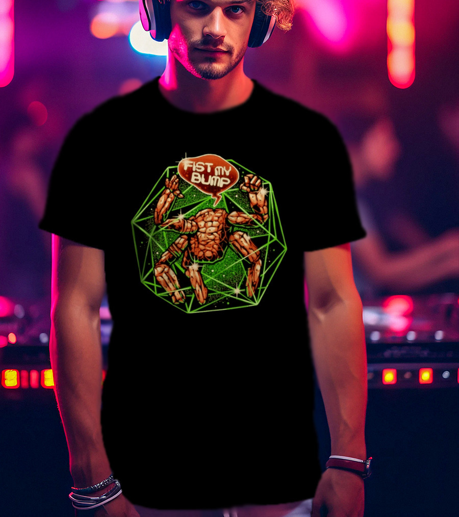 Fist My Bump Comic Stone Creature With Green Geometric Frame T-Shirt