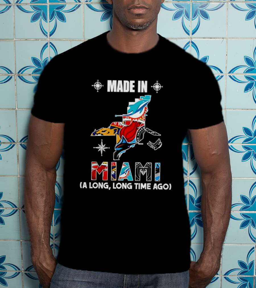 Made In Miami Map A Long Long Time Ago Dolphins Panthers Florida T-Shirt