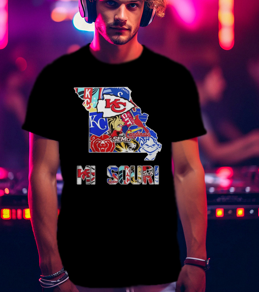 Missouri State KC Chiefs Cardinals SEMO Tigers Sports Map T-Shirt