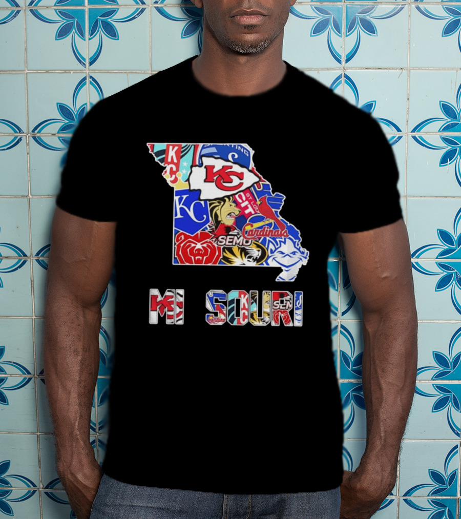Missouri State KC Chiefs Cardinals SEMO Tigers Sports Map T-Shirt