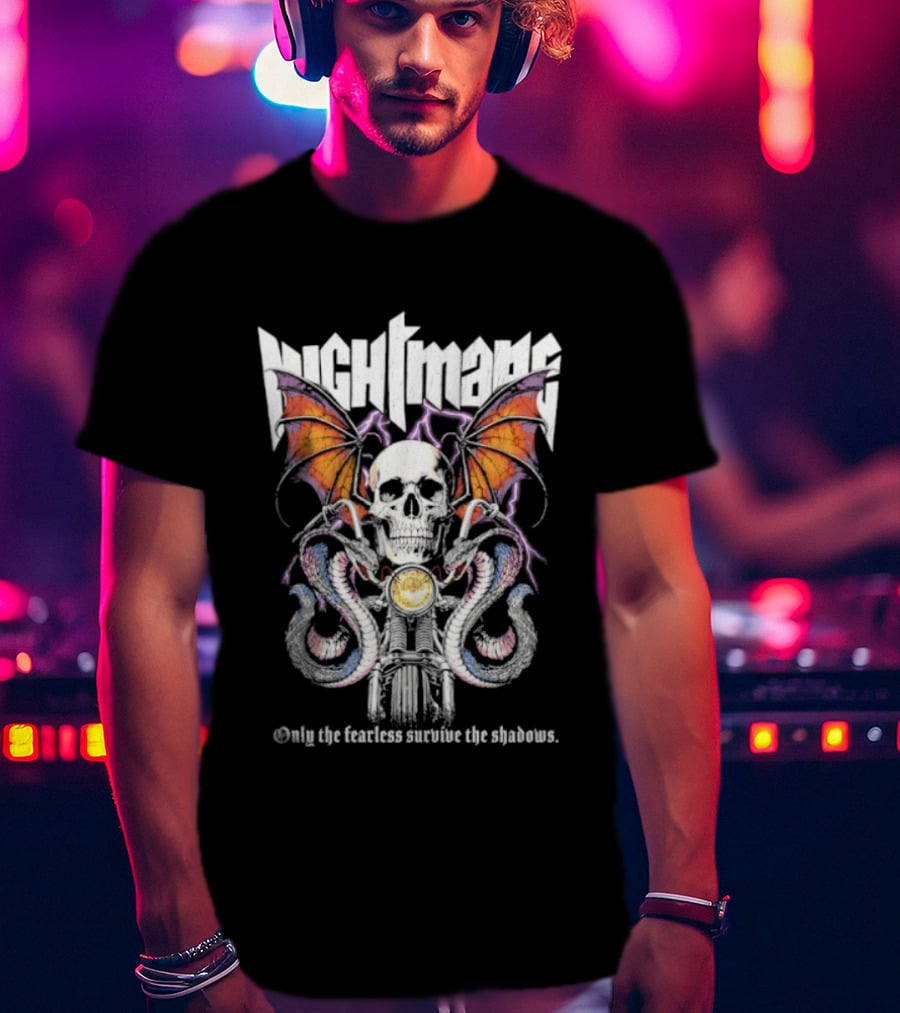Nightmare Skull Bat Wings Snakes Only The Fearless Survive The Shadows T-Shirt