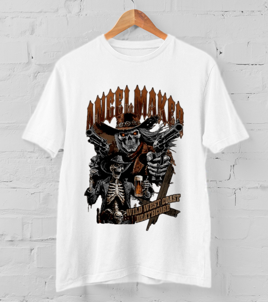 AngelMaker Wild West Coast Deathcore Skeleton Gunslinger Violence T-Shirt