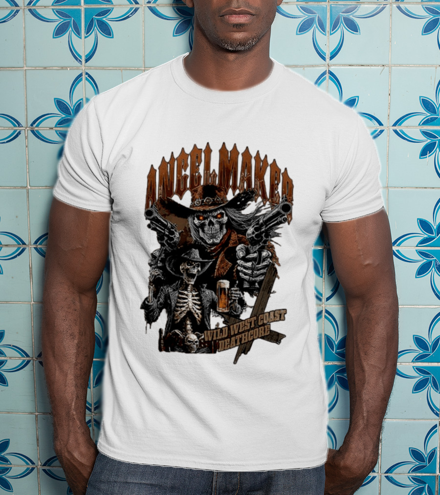 AngelMaker Wild West Coast Deathcore Skeleton Gunslinger Violence T-Shirt