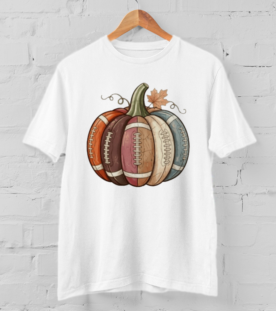 Football Pumpkin Fall Autumn Sports Harvest Season Decor T-Shirt