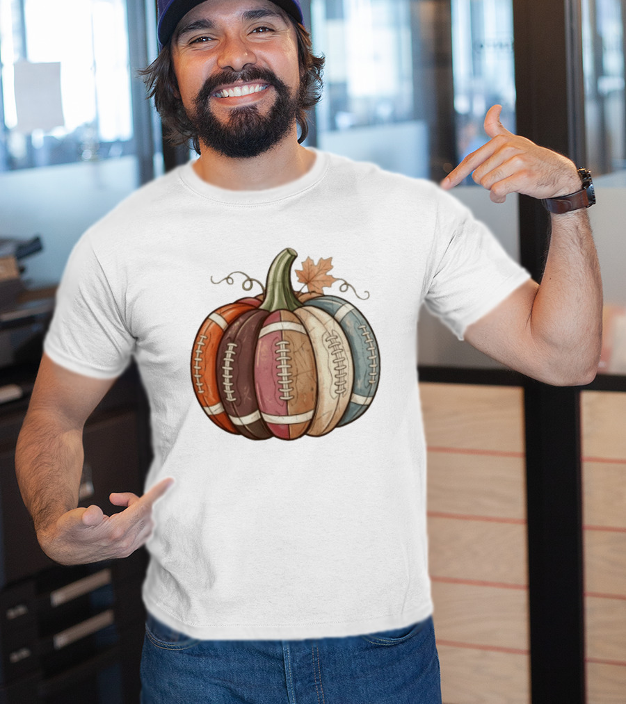 Football Pumpkin Fall Autumn Sports Harvest Season Decor T-Shirt