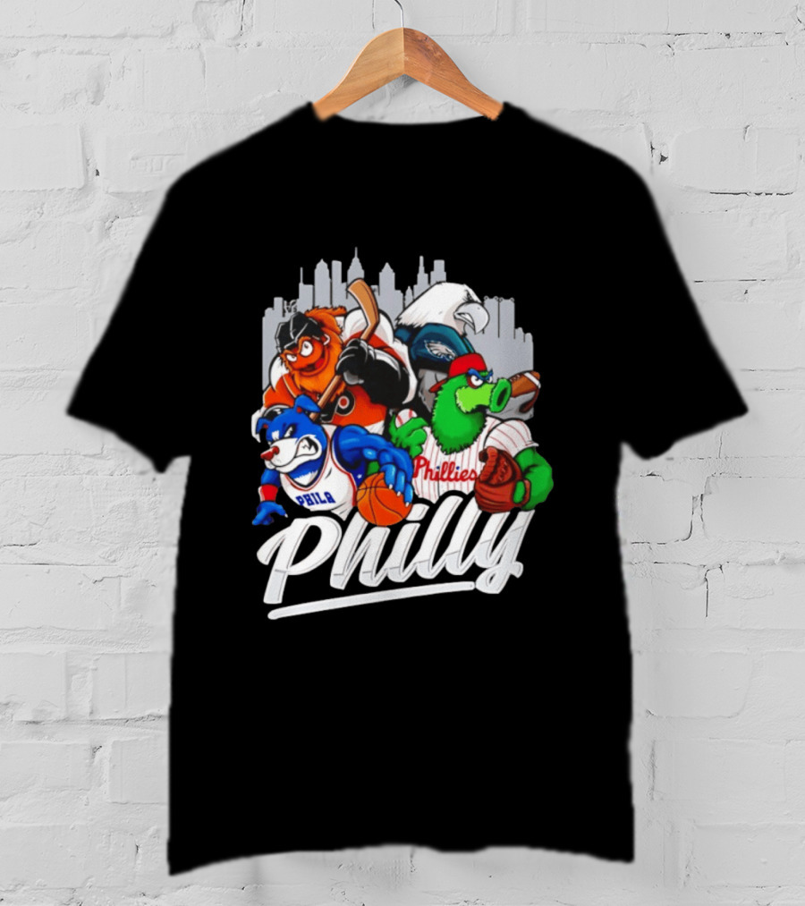 Philly Sports Mascots Gritty Swoop Phanatic Franklin Collage 2026 T-Shirt