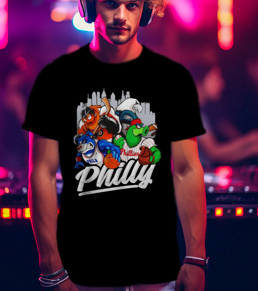 Philly Sports Mascots Gritty Swoop Phanatic Franklin Collage 2026 T-Shirt