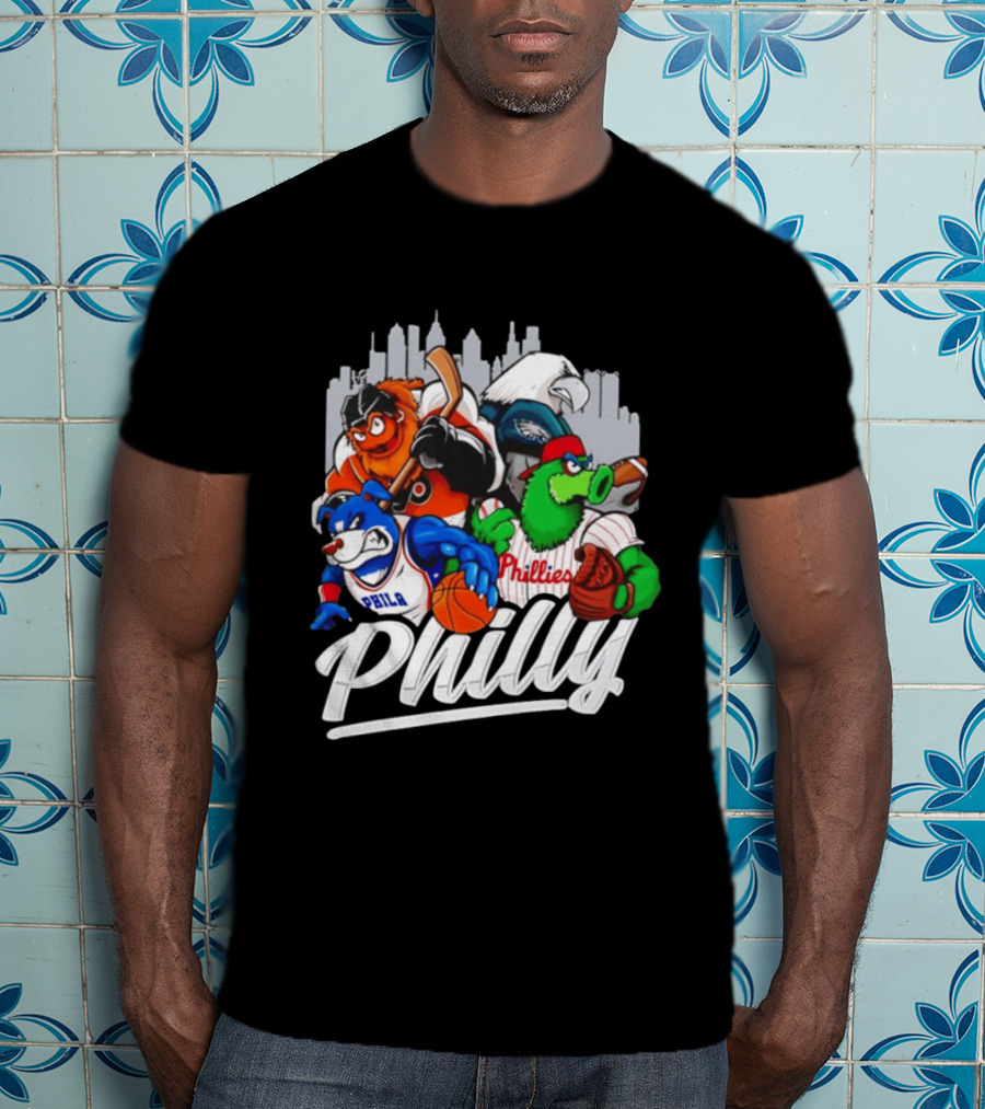 Philly Sports Mascots Gritty Swoop Phanatic Franklin Collage 2026 T-Shirt