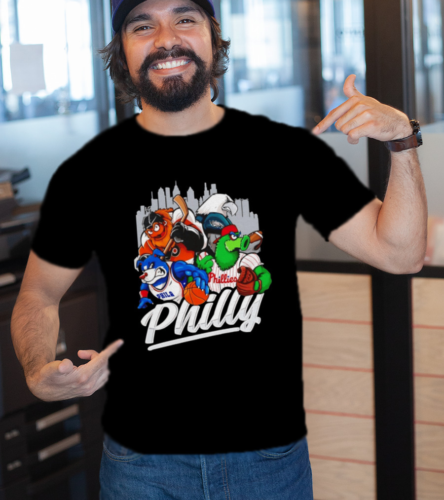 Philly Sports Mascots Gritty Swoop Phanatic Franklin Collage 2026 T-Shirt