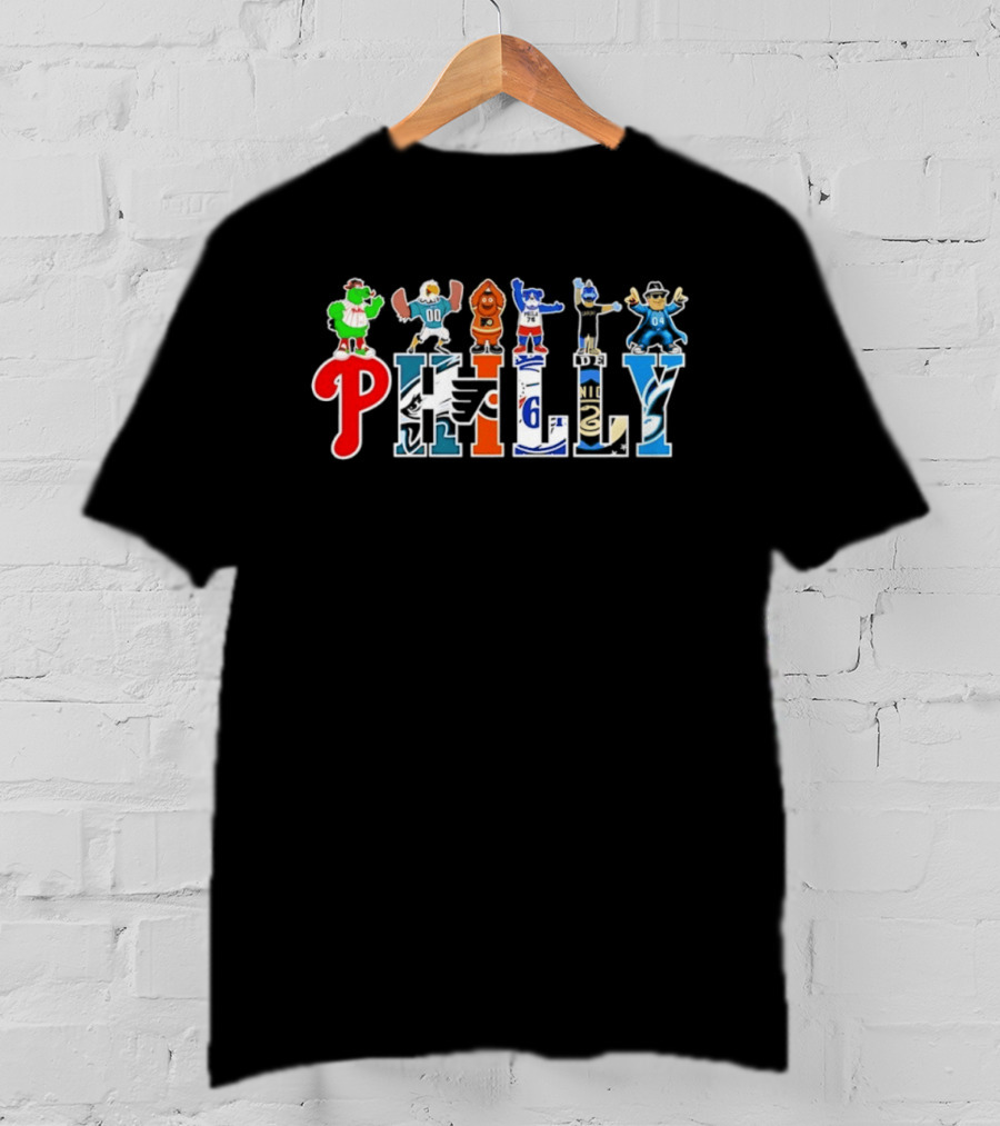 Philly Mascots 2026 Phillies Eagles Flyers Sixers Union Phanatic Gritty Swoop Franklin Fang T-Shirt