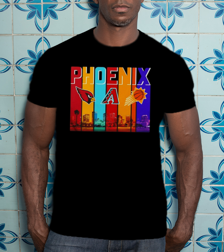 Phoenix Cardinals Diamondbacks Suns Skyline Sports Logos T-Shirt