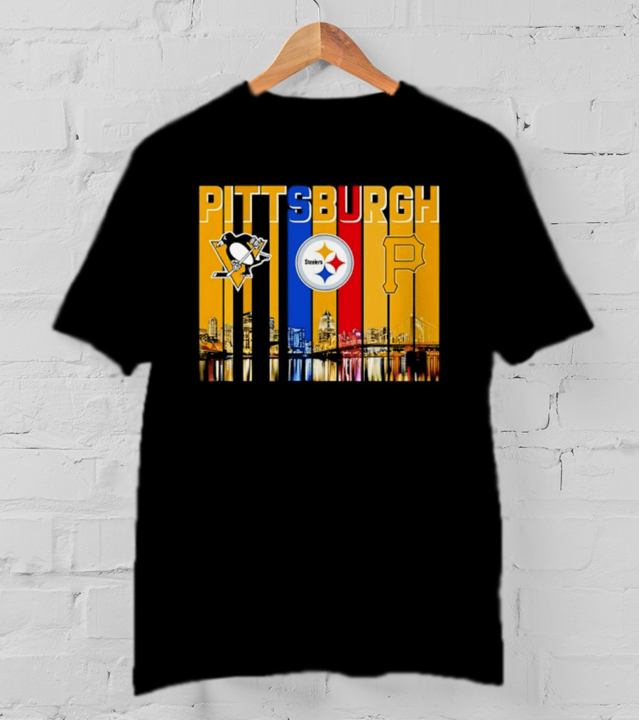 Pittsburgh Penguins Steelers Pirates City Skyline 2026 Sports Teams T-Shirt
