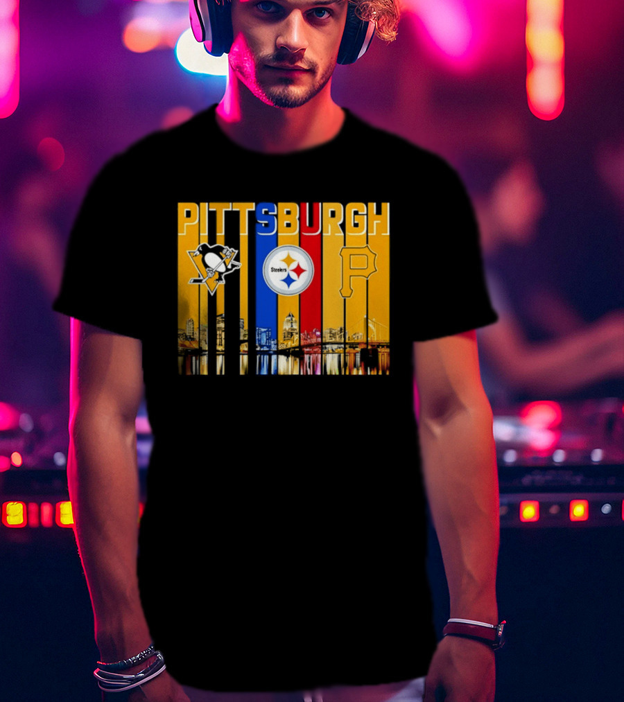 Pittsburgh Penguins Steelers Pirates City Skyline 2026 Sports Teams T-Shirt