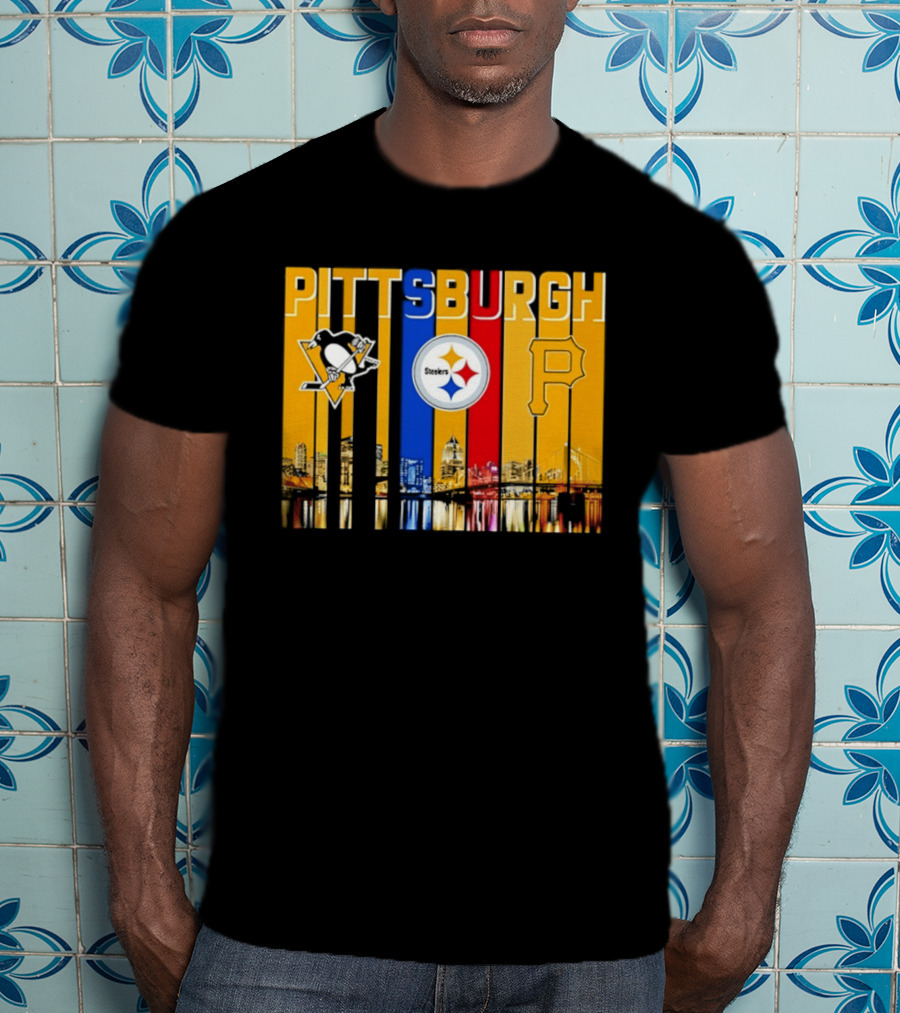 Pittsburgh Penguins Steelers Pirates City Skyline 2026 Sports Teams T-Shirt