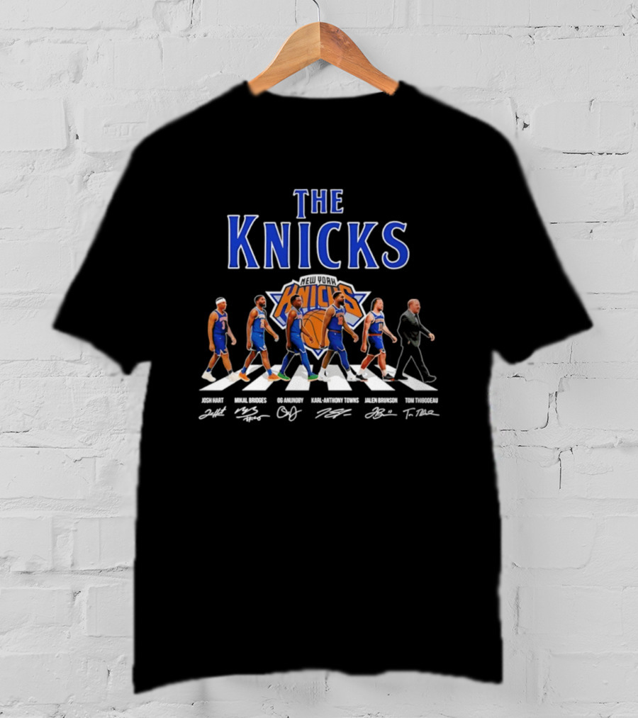 The Knicks Josh Hart Mikal Bridges OG Anunoby Karl Anthony Towns Jalen Brunson Tom Thibodeau Signatures Walking Knickerbockers T-Shirt