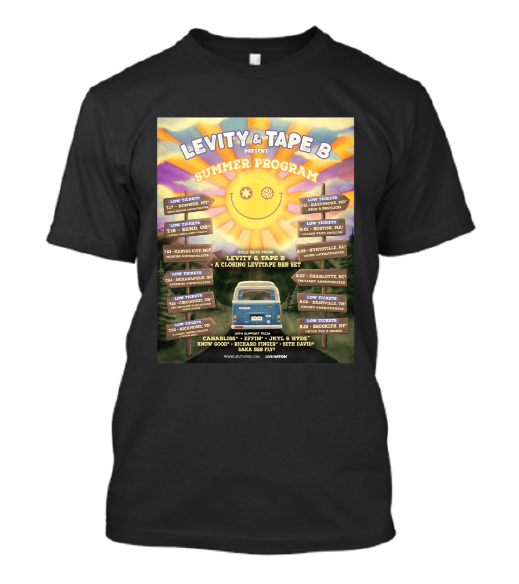 Levity & Tape B Summer Program 2026 Tour Dates Featuring Levitate B2B Set With Canabliss Effin Jkyl & Hyde T-Shirt