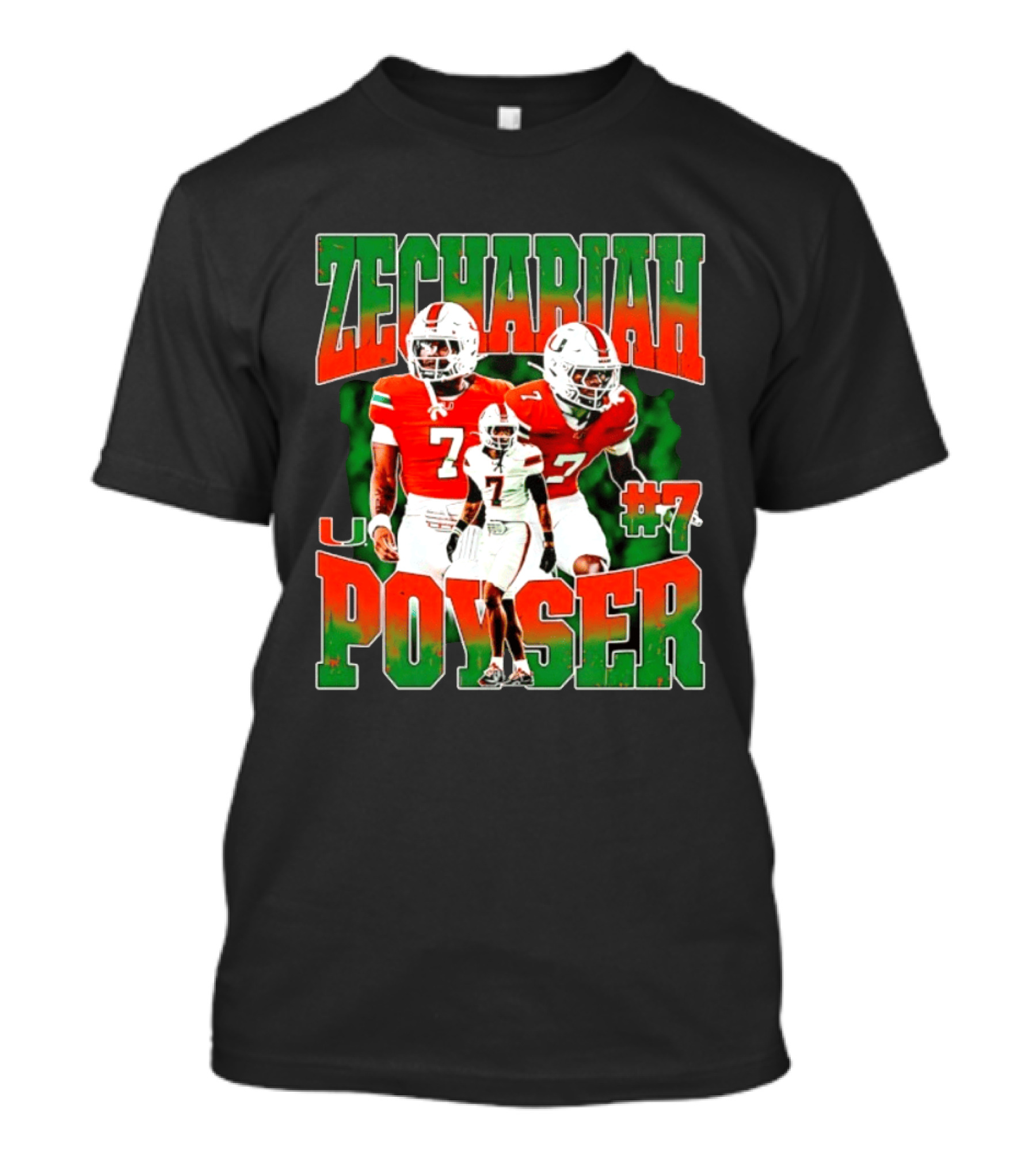 Zechariah Poyser #7 Miami Hurricanes Football Player NCAA T-Shirt
