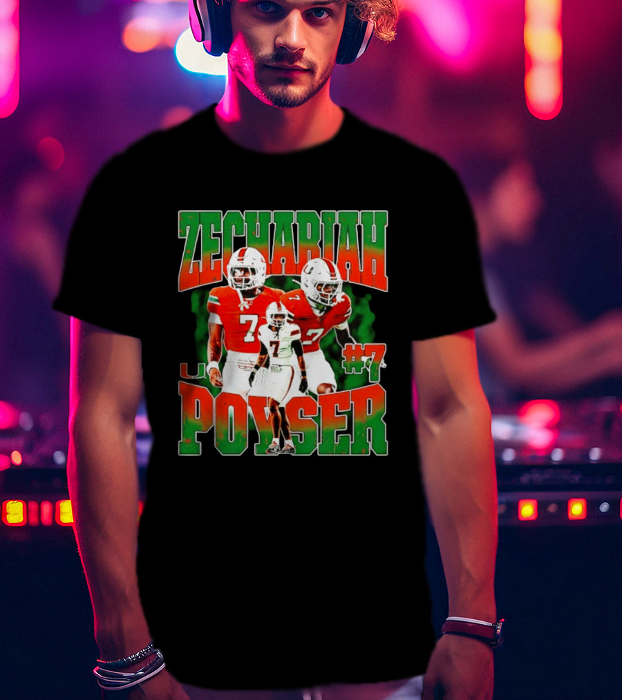 Zechariah Poyser #7 Miami Hurricanes Football Player NCAA T-Shirt