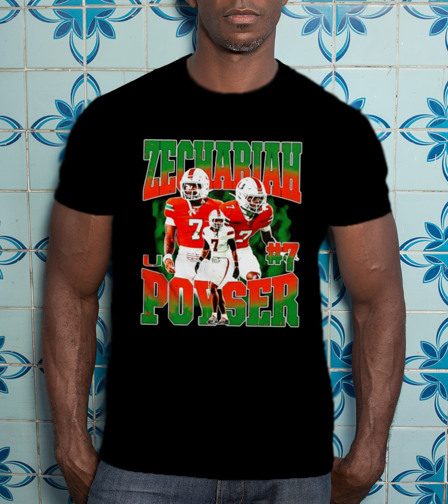 Zechariah Poyser #7 Miami Hurricanes Football Player NCAA T-Shirt