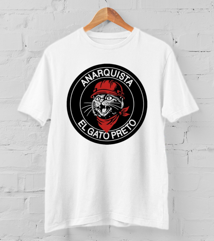 ANARQUISTA EL GATO PRETO Red Bandana Helmet Cat Meme T-Shirt