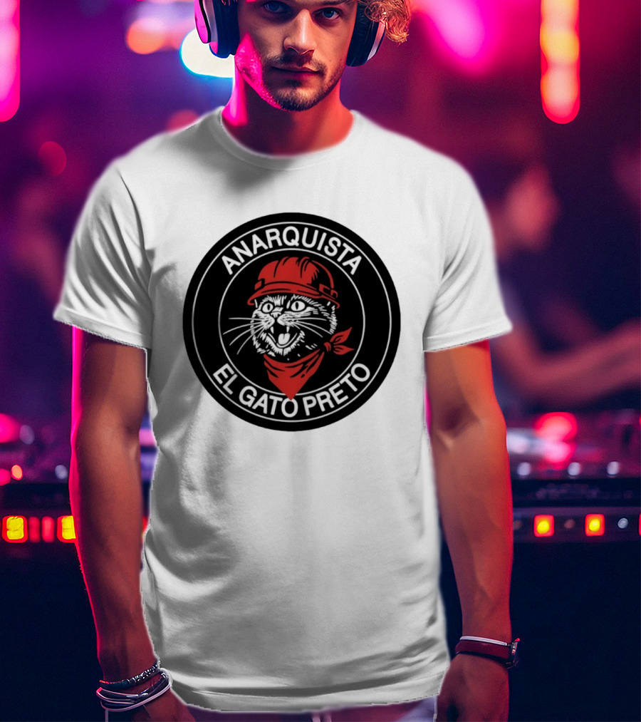 ANARQUISTA EL GATO PRETO Red Bandana Helmet Cat Meme T-Shirt