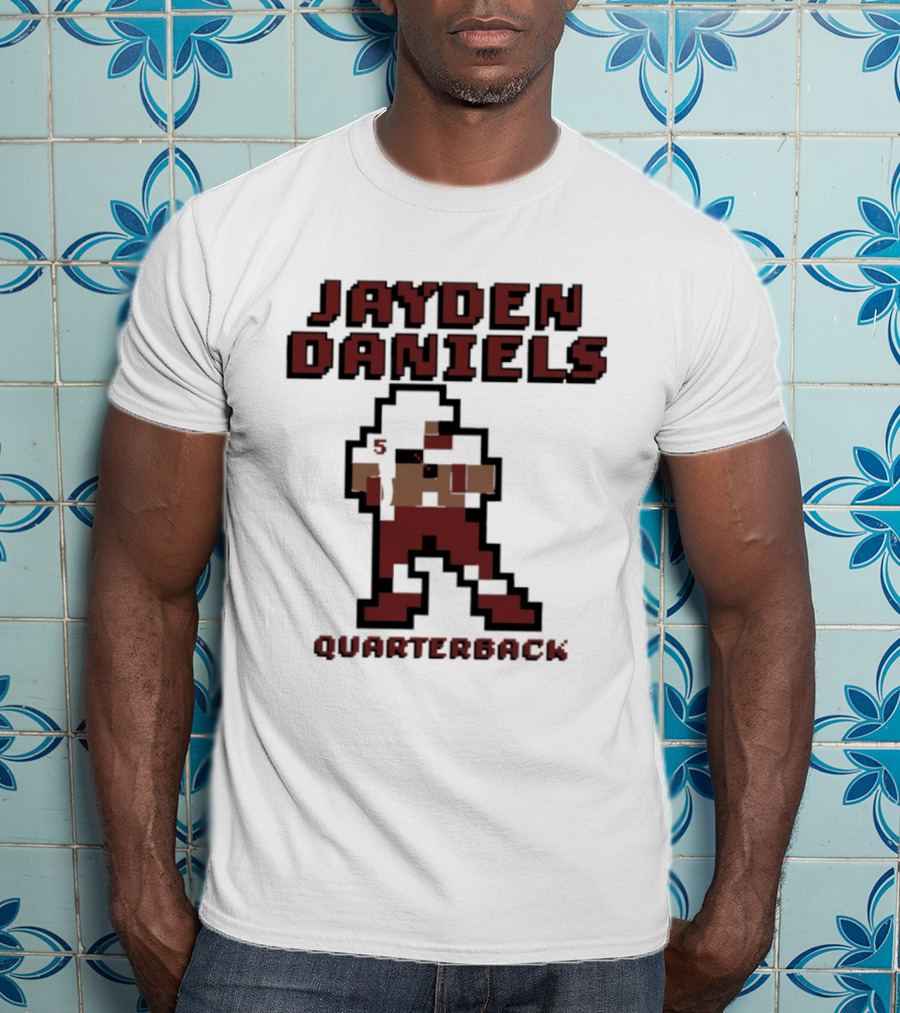 Jayden Daniels 5 Washington Commanders Quarterback Pixel T-Shirt