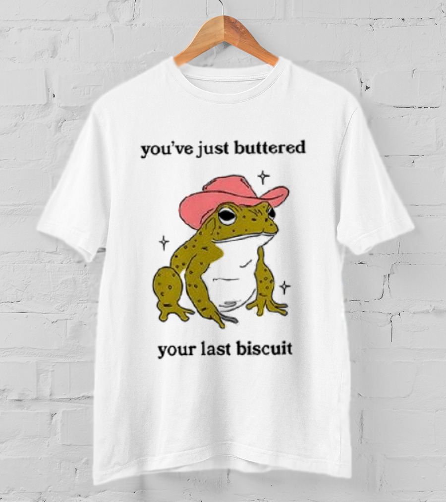 Cowboy Frog You've Just Buttered Your Last Biscuit Pink Hat T-Shirt