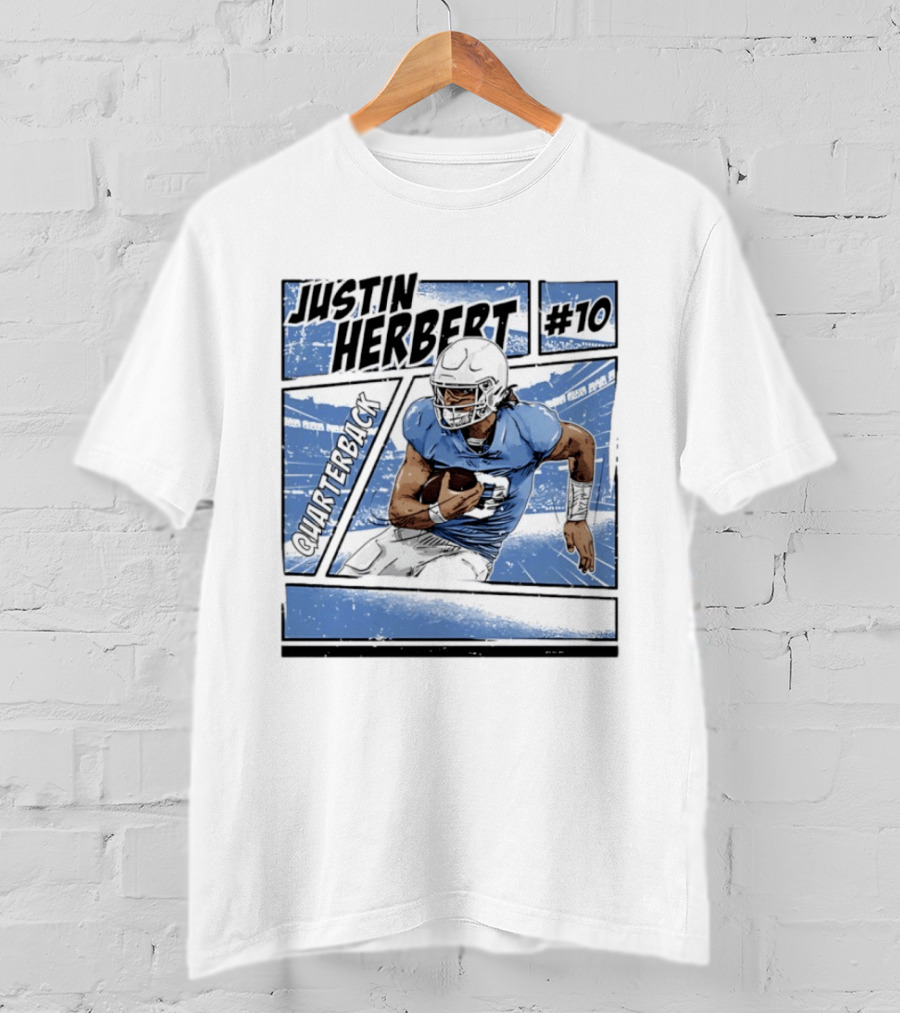 Justin Herbert #10 Quarterback Los Angeles Chargers Comic T-Shirt