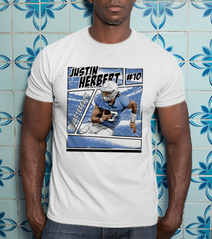 Justin Herbert #10 Quarterback Los Angeles Chargers Comic T-Shirt