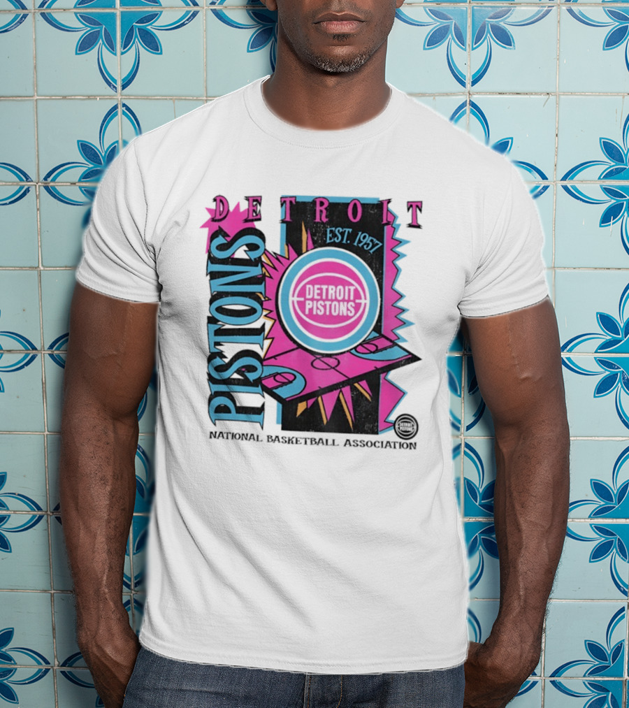 Detroit Pistons 1957 Est. Neon National Basketball Association Court T-Shirt