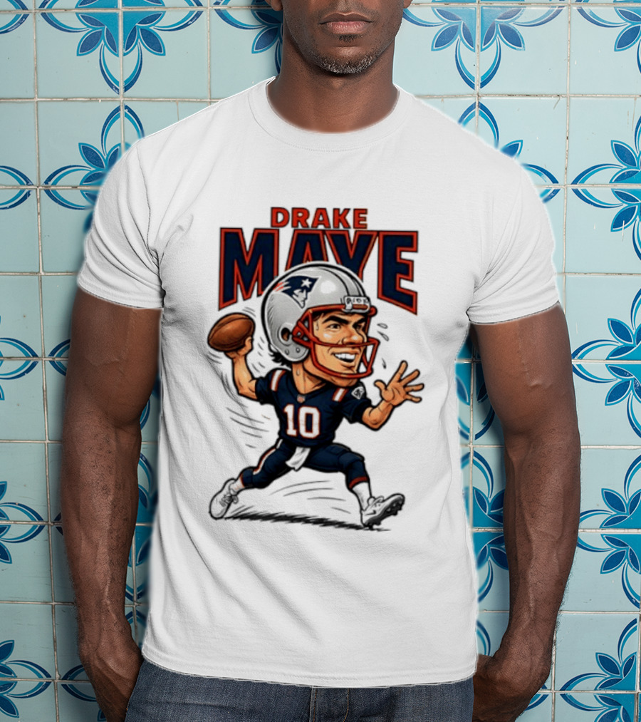 Drake Maye Football Caricature 10 Quarterback T-Shirt