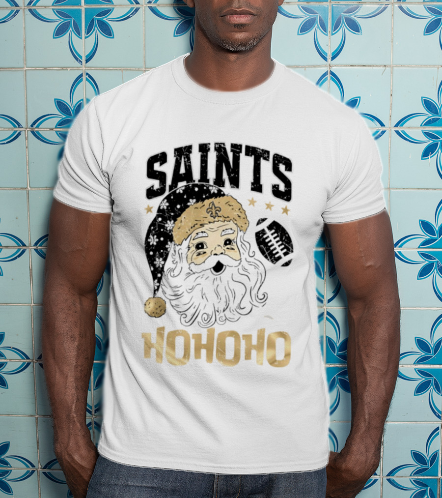 New Orleans Saints Santa Claus Ho Ho Ho Merry Christmas Football T-Shirt
