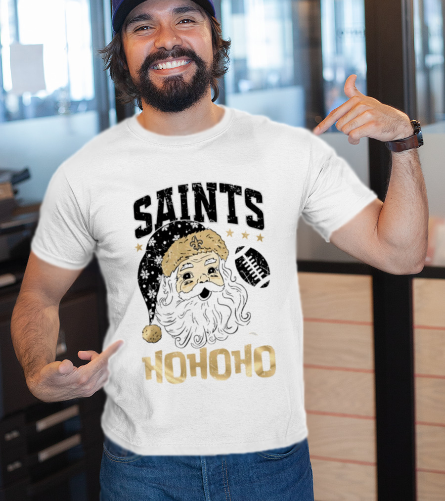 New Orleans Saints Santa Claus Ho Ho Ho Merry Christmas Football T-Shirt