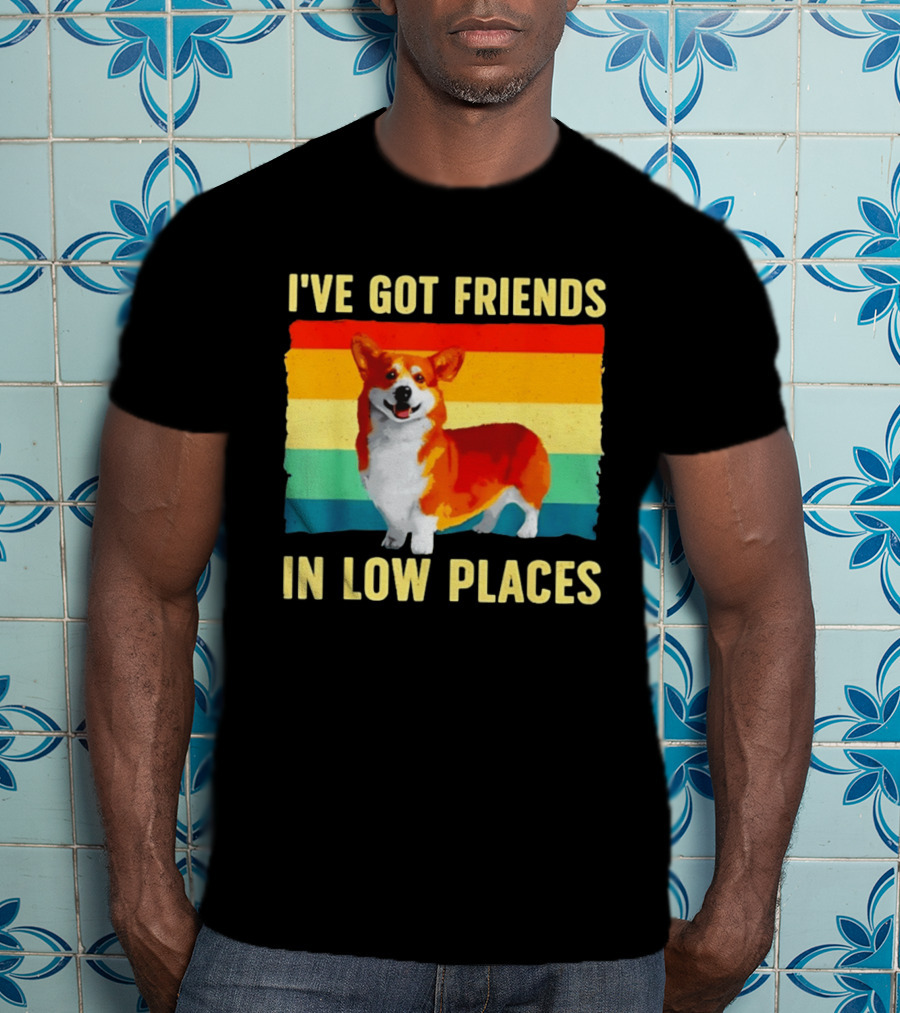 Corgi I've Got Friends In Low Places Vintage Rainbow T-Shirt