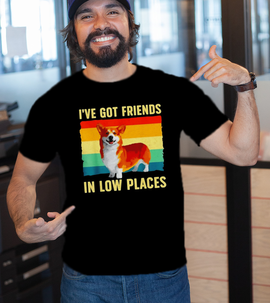 Corgi I've Got Friends In Low Places Vintage Rainbow T-Shirt