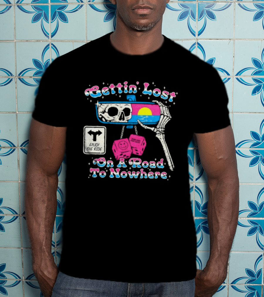 Gettin' Lost On A Road To Nowhere Skeleton Sunset Boss Dog Dept T-Shirt