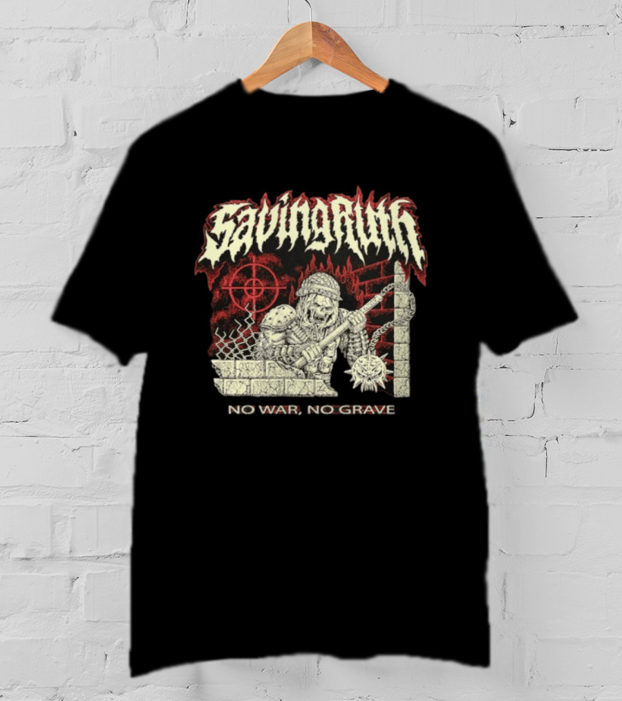 Saving Ruin No War No Grave Death Metal Medieval Warrior Skeleton T-Shirt