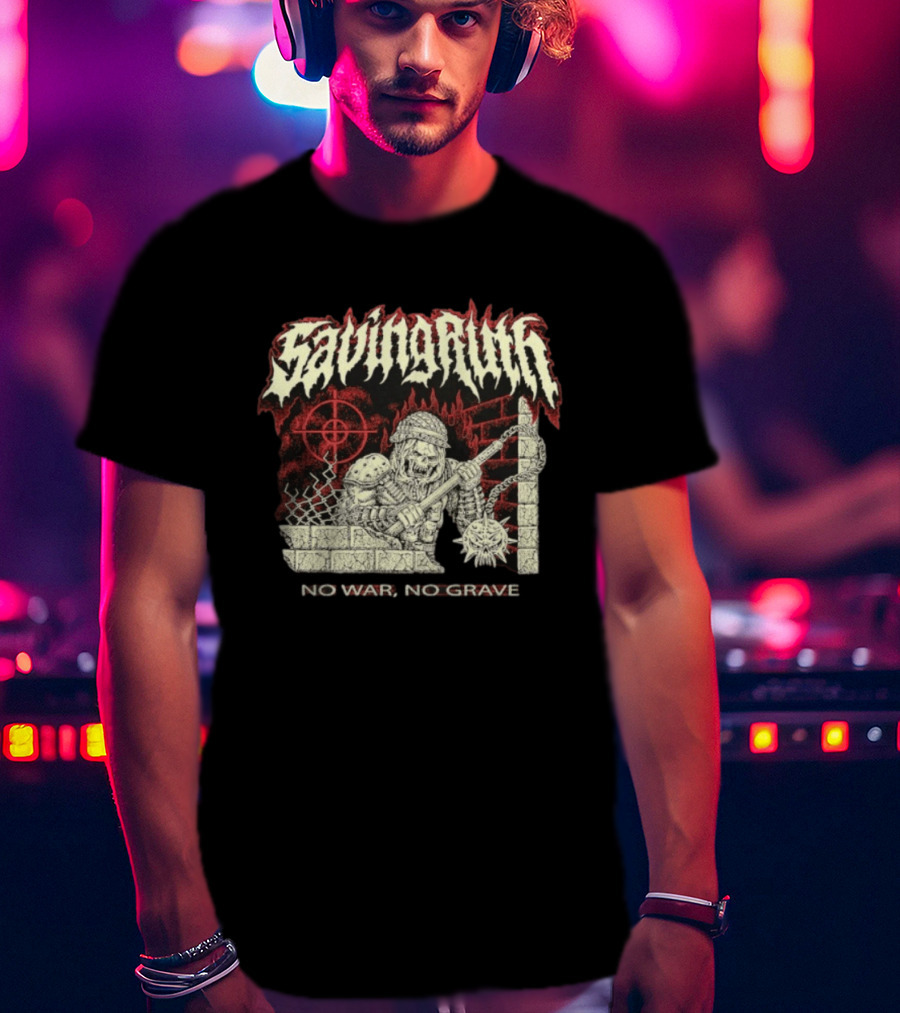 Saving Ruin No War No Grave Death Metal Medieval Warrior Skeleton T-Shirt