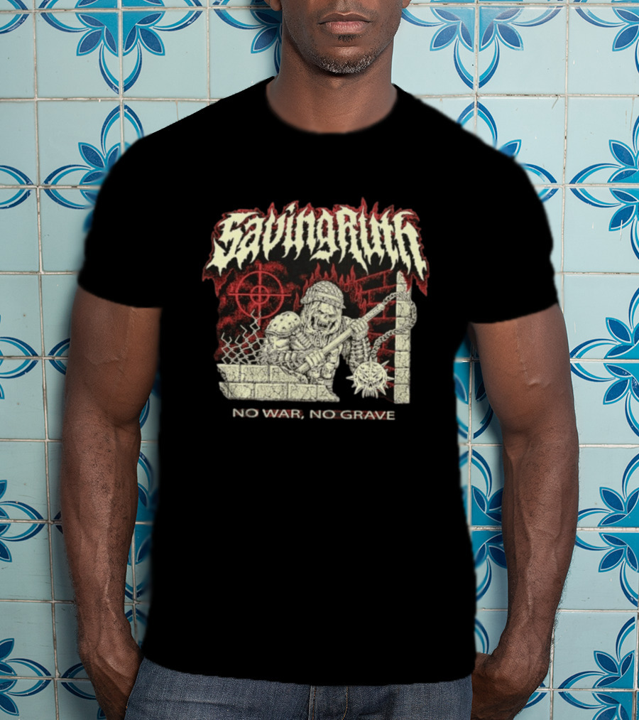 Saving Ruin No War No Grave Death Metal Medieval Warrior Skeleton T-Shirt