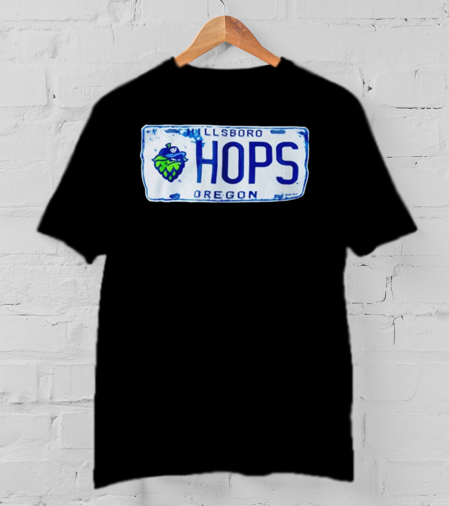 Hillsboro Hops Oregon License Plate Style With Hop Cone T-Shirt