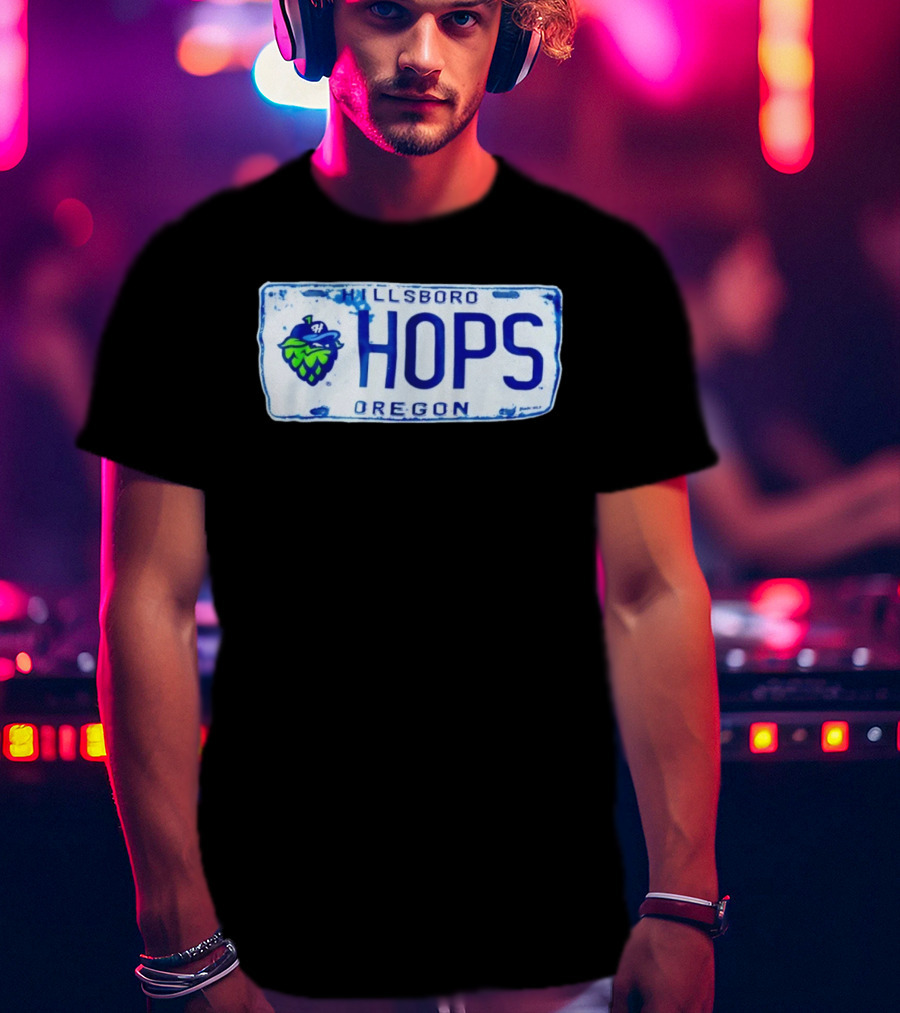 Hillsboro Hops Oregon License Plate Style With Hop Cone T-Shirt